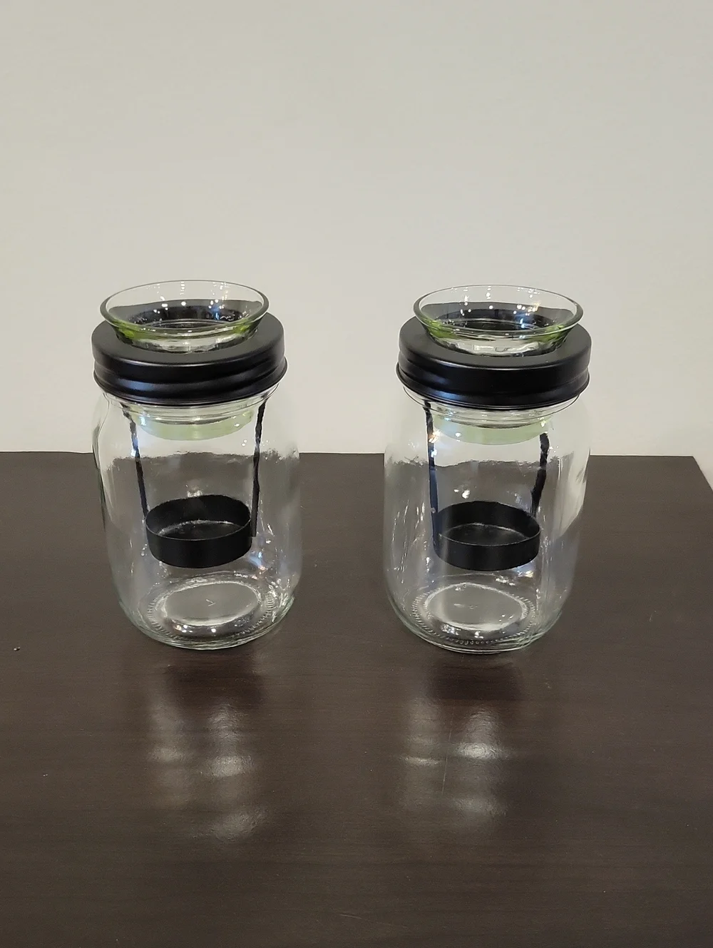 Glass Jar Tea-light/Oil/Wax Melt Warmers with Black Lids - Set of 2